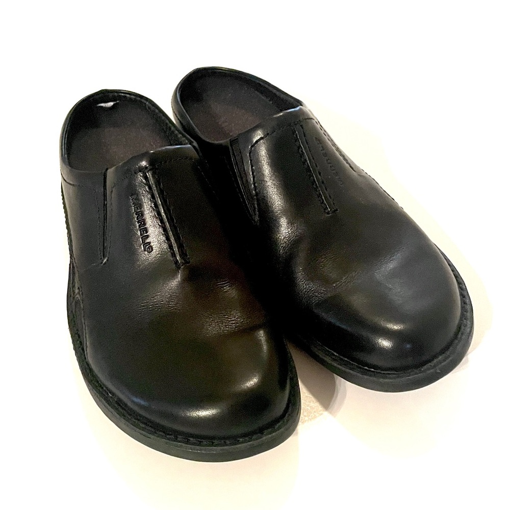 Merrell Tetra Fling Slide black leather slip on shoes
